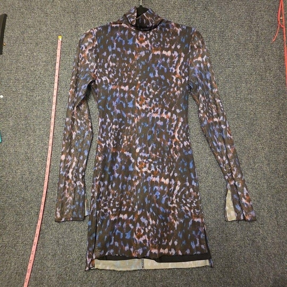 Runaway Dress Womens M Brown Animal Print Mesh High Neck Bodycon Short Party